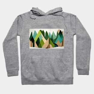 Green Mountaintops - Abstract Minimalism Papercraft Landscape Hoodie